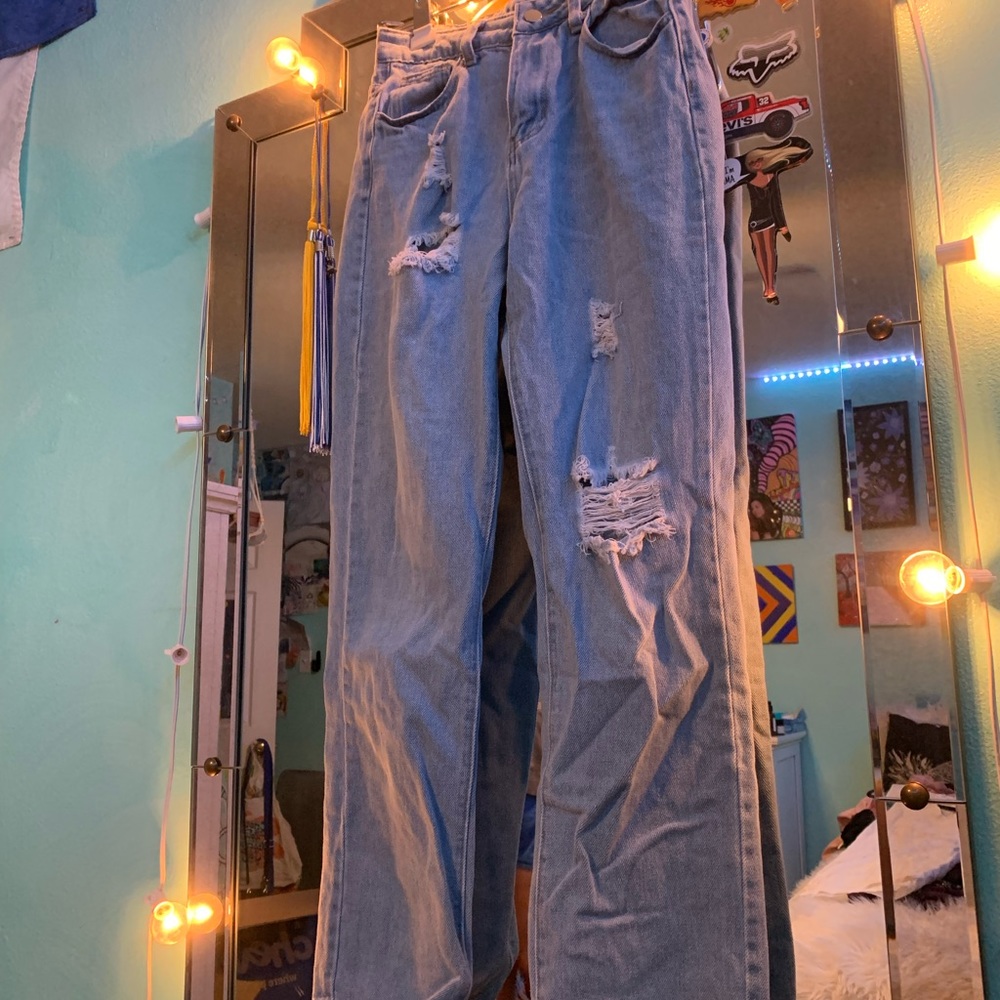 Light washed and denim ripped jeans - Picture 2 of 12